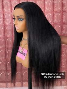 WOWANGEL 13x6 Curly Straight Human Hair Wig 250% Density Skinlike HD Transparent Lace Glueless Front Lace Wig Real Human Hair Pre-Stretched Natural Hairline Burnished Yaki Straight Human Hair Wig For Women 28Inch - Natural Black - View 3