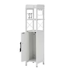 VECELO Slim Bathroom Toilet Storage Cabinet With Door, Waterproof Narrow Bathroom Organizer With Toilet Paper Holder,White - 白色 - 查看 7
