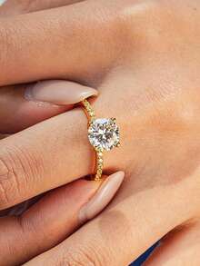 1pc 1 Carat Elegant Moissanite Diamond Ring, 925 Sterling Silver Eternal Promise Engagement Wedding Ring, Gift For Women & Girls, Exquisite Jewelry - Simple Four-claw Diamond Ring - View 5