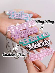 Customized Personalized Shiny Name Backpack Nameplate Key Chain Customized Acrylic Letter Vertical Pendant Key Chain Birthday Party Gift Jewelry Christmas Bag Cup Pendant Gift For Lover And Friend