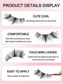 7 Pairs Transparent Half-Strip False Eyelashes, 12mm Cat Eye Effect, Extended Tail Design, 3/4 Corner Lashes, Natural Look - 黑色 - 查看 8