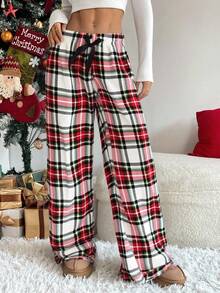 女士直筒抓绒休闲保暖裤，带3D蝴蝶结，舒适冬季家居服 - 彩色 - 查看 5