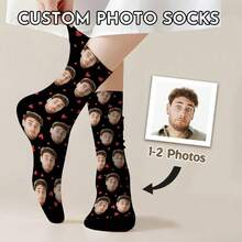1PC Personalized Face Creative Socks - Custom Photo Artistic Socks, Personalized Cool Socks, Custom - Made Unique Pattern Socks, Photo - Based Socks, An Ideal Present For Valentine's Day, Birthdays, Christmas, And Special Anniversaries - Black - View 2