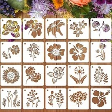 20 件/10 件可重复使用的花卉和植物绘画模板、墙绘 DIY 工艺模板、家居装饰木质墙面装饰模板（花卉和植物） - 白色 - 查看 7