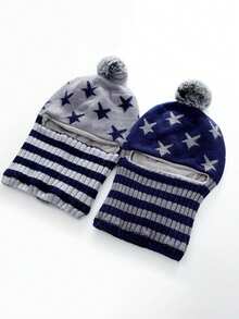 1pc Kids Hat Set, Autumn/Winter New Thick Knitted Hat Scarf 2-In-1, Windproof Earflap Hat For Boys & Girls, Suitable For Outdoor, Fits Ages 3-7 - Star Buffalo Hat - View 10