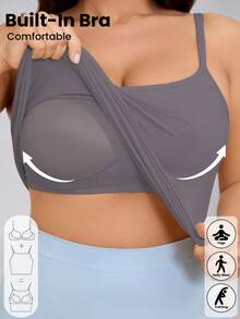 大码女式休闲条纹吊带背心，圆领设计，弹力针织面料，套头款式，带胸垫和罩杯衬里，适合所有季节，舒适百搭