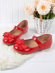 Girls Red Flat Doll Shoes, Autumn - Red - View 6