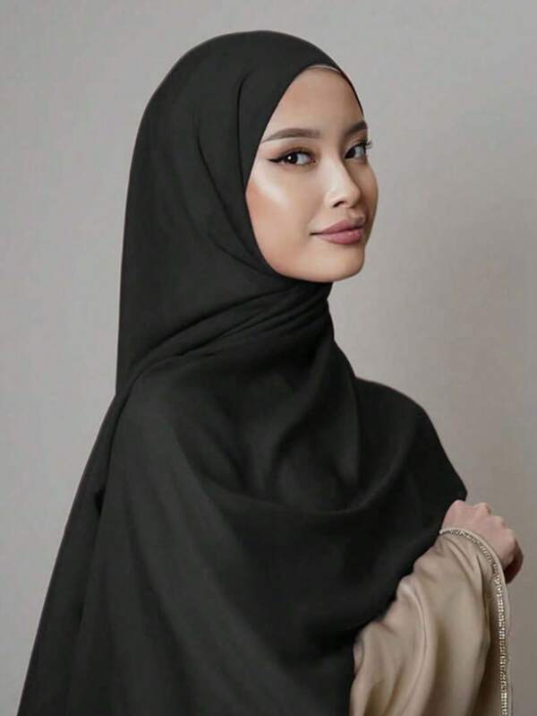 1 pieza Pañuelo de gasa de unicolor versátil y casual para mujer, pañuelo de gasa de unicolor para hijab, adecuado para usar diariamente con abayas, accesorios para ropa velada de mujer