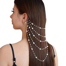 1pc Pearl Ear Hooks No Piercing Exquisite High-End Elegant Bride Wedding Tassel Earrings - 銀色 - 查看 5