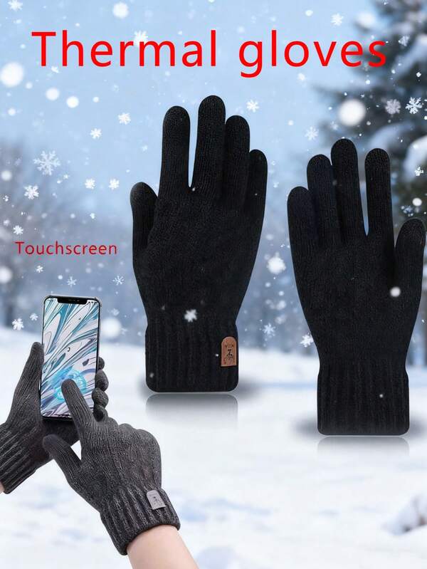 1 par de guantes de punto multicolor de dedo completo en negro, forrados con material cálido y esponjoso, resistentes al frío, adecuados para ciclismo, accesorios de Halloween, regalos y uso invernal.