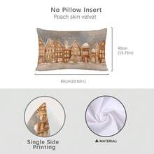1pc Christmas Retro Town Street Snow Landscape Cushion Cover, Single-Sided Printed Peach Velvet Material, 30*50cm/40*60cm Pillow Case Suitable For Christmas Winter Room Decor, Modern Minimalist Sofa Living Room Decor, Party Decor, Gift