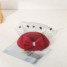 1 件时尚复古风格珍珠发饰蝴蝶结头饰小礼帽面纱礼帽发夹