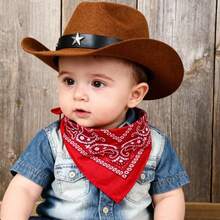 Babykostüm im Western-Cowboy-Stil - stilvoller brauner Ledercowboyhut + retrobedrucktes Lätzchen, süßer Kinderfotorequisit, unisex für Baby Jungen und -mädchen, Neugeborenen-Modeoutfit, -tauglich, Baby-Shower/Geburtstags-Geschenk, Baby-Fotorequisit