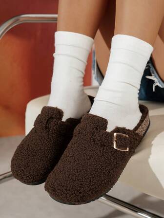 Women's Fashion New Plush Slippers, Comfortable For Indoor/Outdoor, Vacation, Casual, Versatile Flat Sandals