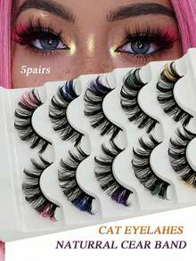 5 Pairs 5d Volume False Eyelashes, Fluffy Russian Big Curling Imitation Mink Hair Eyelashes Strip Lashes, Lashes, Eyelashes, Lashes - 彩色 - 查看 13