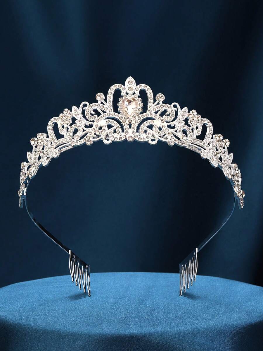 Women's Crown Princess Headpiece, Girls Queen Crown And Comb Headband, Wedding, Birthday, Pageant, Bridal, Party, Christmas Gift - Silver - View 1