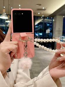 Funda protectora para teléfono móvil plegable Galaxy Z Flip 5 y Z Flip 6 con carga inalámbrica, cadena colgante con orificio, ligera y delgada, anti-caída, de color blanco y con estilo