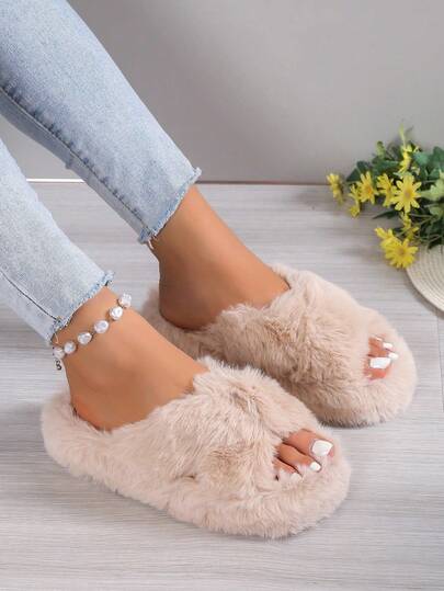 2025 Neue Kreuz-Schlüpf-Bequeme Hausschuhe, Flauschige Dicksohlige Hausschuhe für Frauen, Ermüdungsbeständig