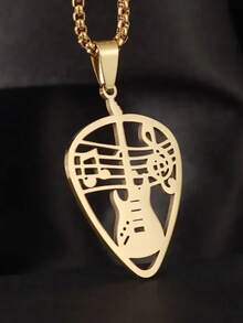SeuSuk 1pc Stainless Steel Music Guitar Plectrum Note Pendant Necklace, Unisex Hip Hop Rock Party Jewelry Gift