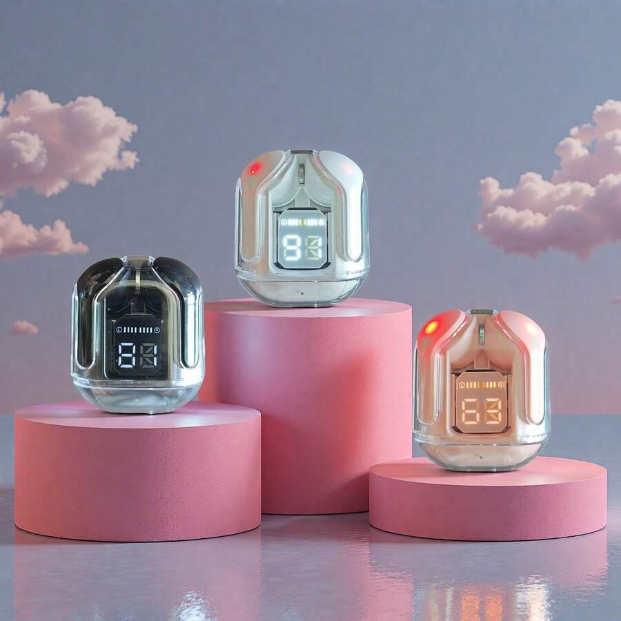 无线耳机，带ENC降噪功能，HiFi立体声麦克风，迷你入耳式耳机，带充电盒和LED数字显示屏，T2 TWS蓝牙耳机，透明ENC降噪耳机，数字电池显示，适用于智能手机的立体声耳机