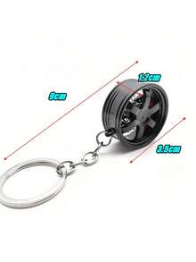 1pc Stylish Car Wheel - Shaped Keychain With Brake Caliper Detail, Perfect Auto - Themed Accessory - Black - View 2