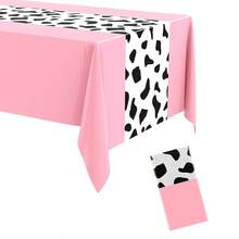Disposable Plastic Tablecloth With Cow Print, 53.94 X 107.87 Inches, Rectangular Pink Elegant Party Tablecloth, Cowgirl Birthday Theme Decor, Machine Woven - Black And White Design - Pink - View 6