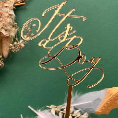 1pc/3pcs/6pcs Gold Acrylic "Oh Baby Boy/Girl" Cake Topper, Suitable For Baby Shower, Birthday Party Cake Decoration