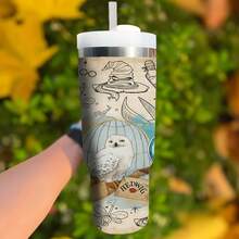 Harry Potter 40盎司不锈钢水瓶，带手柄和吸管，印有哈利波特猫头鹰标志，便携式保温杯，适合户外旅行（带吸管）| 1件 - 彩色 - 查看 2