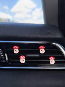4 piezas Lindo clip de decoración de salida de aire acondicionado de coche con forma de hongo, clip de decoración a lunares y lazo rojo