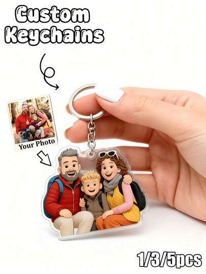 1/3/5pcs Personalized 2D Cartoon Keychain,2D Figure Personalized Acrylic Photo - Personalized Photo Keychains,Valentine's Day Gifts For Her, Him,Souvenirs,Exquisite Accessories Pendant, Gift For Friends, Family, Couples, Unique Souvenir Gifts, Suitable For Birthdays, Weddings, Parties, Anniversaries, Creative Decorative Accessories