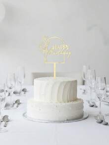 1pc/3pcs/5pcs Cake Decorative Picks, Birthday Cake Decor, Dessert Table Decor, Modern Floral Text Cake Toppers, Birthday Party Cake Decorations, Cake Picks, Baking Supplies, Baking Decor, Cake Accessories, Kitchen Essentials, Holiday Gifts - Gold - View 4