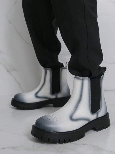 男士高帮皮革牛仔靴，时尚休闲厚底踝靴，百搭街头风格