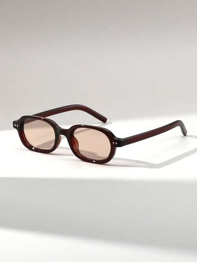 1 副女士椭圆形复古小镜框粗铆钉百搭街头风格时尚眼镜，适合派对、聚会和时装秀