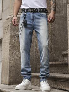 Quần Jeans Denim Co Giãn Ôm Dáng Cho Nam, Phong Cách Đường Phố Thường Ngày Ôm Dáng Đa Năng, Thích Hợp Mặc Hàng Ngày, Quà Tặng Thích Hợp Cho Chồng/Bạn Trai - Màu xanh lam - Xem 5