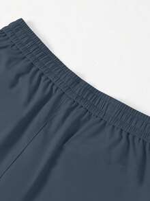 Men's Fashion Cargo Pants, Straight Leg, Elastic Waist, Loose Fit, Solid Color, Single Side Embroidered Logo, Long Pants - Navy Blue - View 3