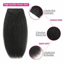 Kinky Straight Clip In Hair Extensions Real Human Hair 8Pcs Yaki Clip Ins Full Head Brazilian Remy Hair Extensions For Women Natural Black Double Weft Clip In - Natural Black - View 3