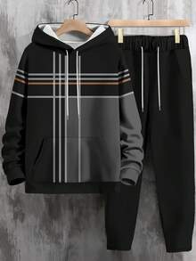 男士休闲舒适连帽衫和运动裤套装 - 彩色 - 查看 2