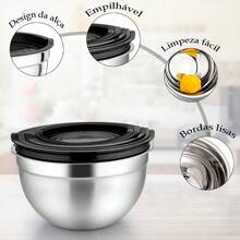 Kit 5 Stainless Steel Salad Bowls With Plastic Sealing Lid - Nhiều màu - Xem 3