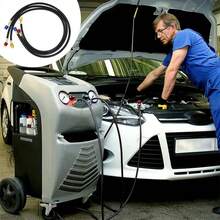 Juego de 3 Mangueras de Presión para Manómetros de Aire Acondicionado, Conexiones de 1/4 SAE con Código de Colores (Azul/Amarillo/Rojo), 1 Metro de Largo, Alta Presión 800 PSI, para Servicio y Carga de Sistemas de Refrigeración R22 R134a, para Técnicos de HVAC - Negro - Ver 7