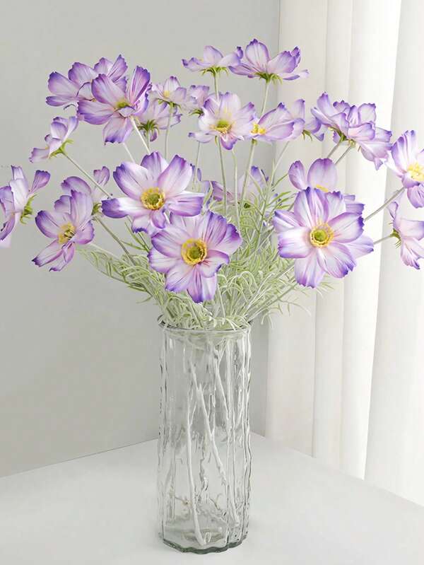 1 pieza Ramo artificial de 57cm de largo de 4 cabezas de cosmos 3D - Margarita con pelusa para decoración minimalista del hogar, ideal como decoración del pasillo de la boda y ornamento de mesa interior