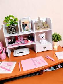 1 Peça Prateleira Vertical de Mesa Branca, Organizador de Maquiagem, Expositor, Caixa de Armazenamento para Cuidados com a Pele, Batom, Cosméticos, Vela, Livro, Escrivaninha, Quarto, Sala de Estar, Estudo