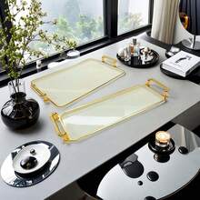 1pc Rectangular Modern Luxury Design Tray, Suitable For Dessert, Cake, Snacks, Wedding, Home & Office Use, With Handle