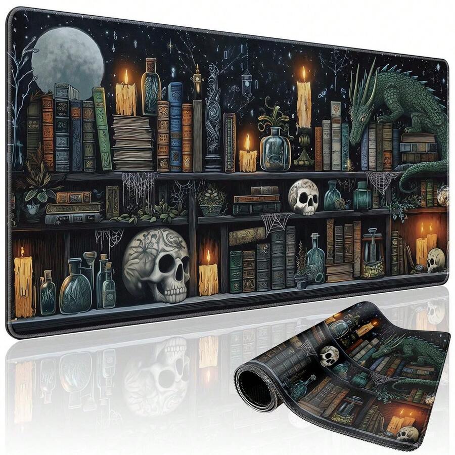 Mystical Gothic Library Large Gaming Mouse Pad 31.5"X15.7"| Vintage Book-Themed XXL Desk Mat, Non-  Rubber Base & Stitched Edges - Extended Mousepad For PC/Laptop/Office/Home Decor - 80*30*0.2 - 查看 1