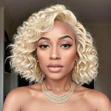 8-14 Inch Blonde 613 HD Lace Frontal Wig 13x4 Curly Wigs Deep Wave Human Hair Wig 200 Density 13x4 Transparent Lace Wig PrePlucked For Women - S613 - 查看 1