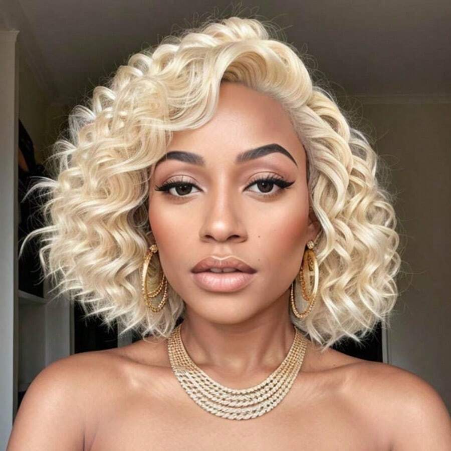 8-14 Inch Blonde 613 HD Lace Frontal Wig 13x4 Curly Wigs Deep Wave Human Hair Wig 200 Density 13x4 Transparent Lace Wig PrePlucked For Women - S613 - 查看 1