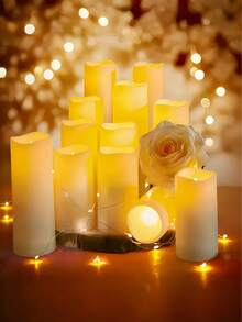 24pcs Waterproof LED Candle Lights With Remote Control And Timer, Outdoor Flickering Flameless Candles, Battery Operated Pillar Candles For Home Decor, Holiday Party, Mother's Day, Christmas, Realistic Candle Lights, Valentine's Day, Gifts, LED Candles, Fake Candle Lights, Tabletop Center Decor, Wedding Decoration - 米色 - 查看 2
