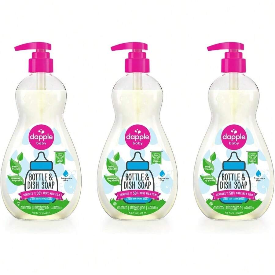 Dapple Baby Bottle Soap, Hypoallergenic Dish Soap For Baby Bottles, Powered By Plants, 1 Pump Included, Packaging May Vary, Fragrance Free, 16.9 Fl Oz (Pack Of 3) - mặc định - Xem 1