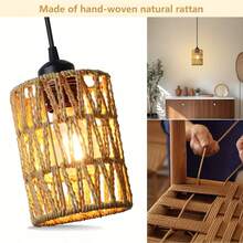 1pc/2pcs Bohemian Style Rattan Pendant Light, Handwoven Wicker Lamp Shade, E27 Socket, Suitable For Dining Room, Bedroom, Hallway, Living Room, Island, Bulb Not Included - Flax - View 5