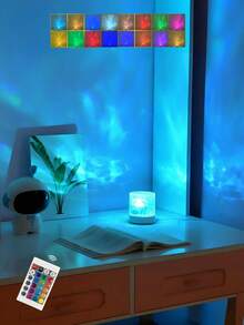 1 Pack Type C Round Night Light Crystal Table Lamp, USB Power Plug-In,Creative Bedside Lamp With Rotating Water Ripple Effect, Flame Atmosphere Lamp With 16 Color Diamond Effect And Remote Control Function, Bedroom Rgb Remote Control Night Light With Rotating Water Pattern Design, Suitable For Children's Rooms, Bedrooms, Hallways,