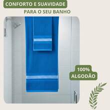 Jogo 2pçs Toalha De Banho Rosto Algodão Toalhas Grande Macia - Azul Royal - Visão 2